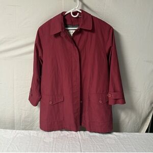 Towne London Fog Pink Raspberry Button Down Coat Plaid Removable Lining Sz  20w